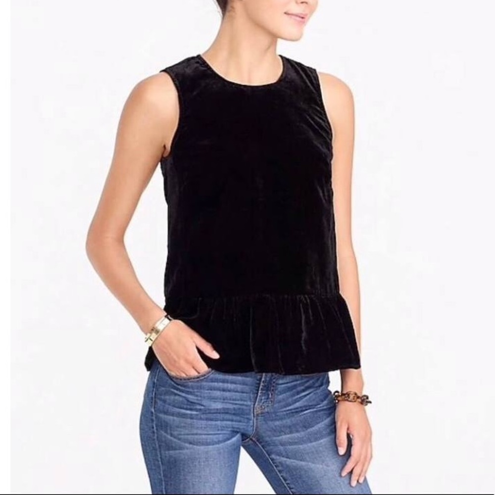 J. Crew black velvet peplum top size 4. NWT
